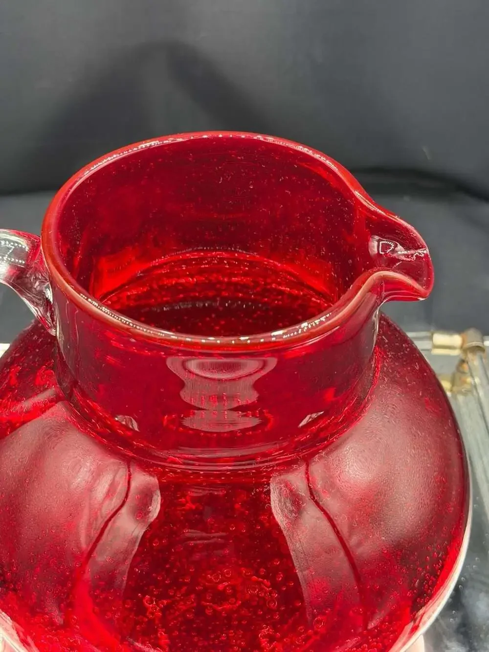 Artland Iris Ruby Red Bubble Glass Hand-Blown Pitcher